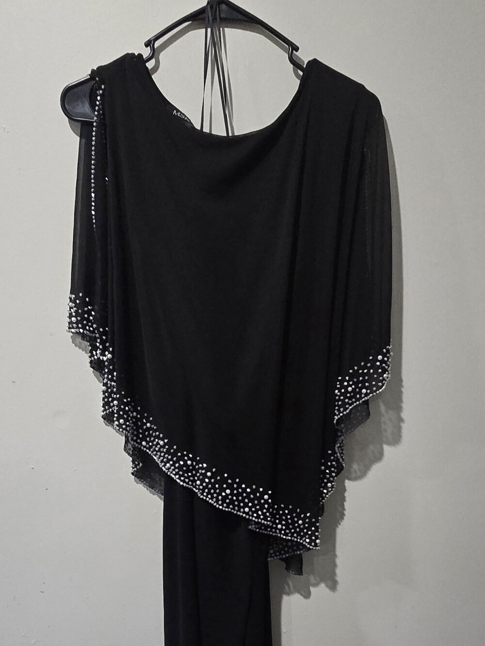 MSK Black Dressy Jumpsuit Size S Rhinestone Batwing Split Sleeve Belted Wide Leg